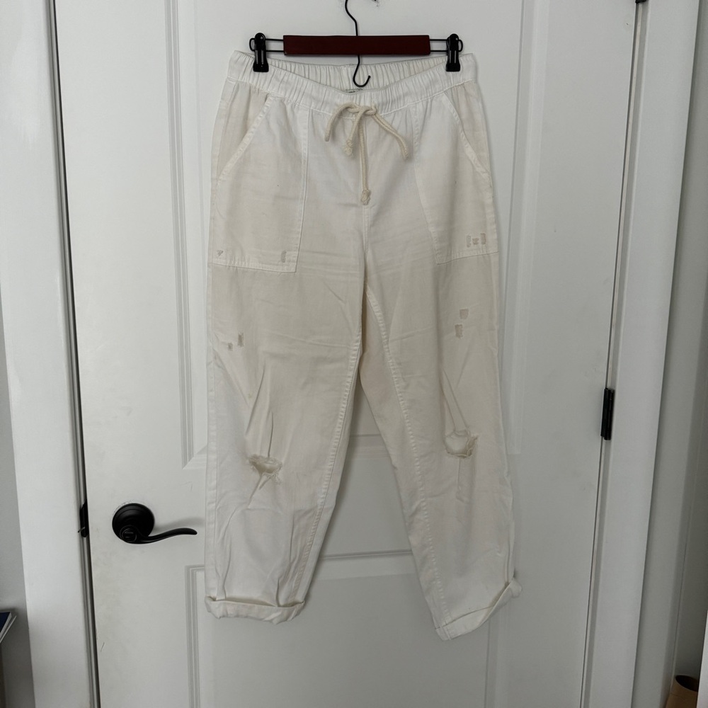 Aerie Distressed Drawstring Pants white Sz M